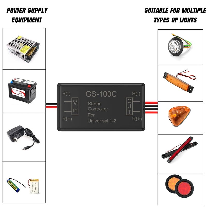 BJZ 2Pcs Flash Strobe Controller 12V 24V GS-100C Auto Car Flasher Module for Tail Side Clearance Top LED Lights Brake Stop Warning Grille Bumper Lights - Image 2